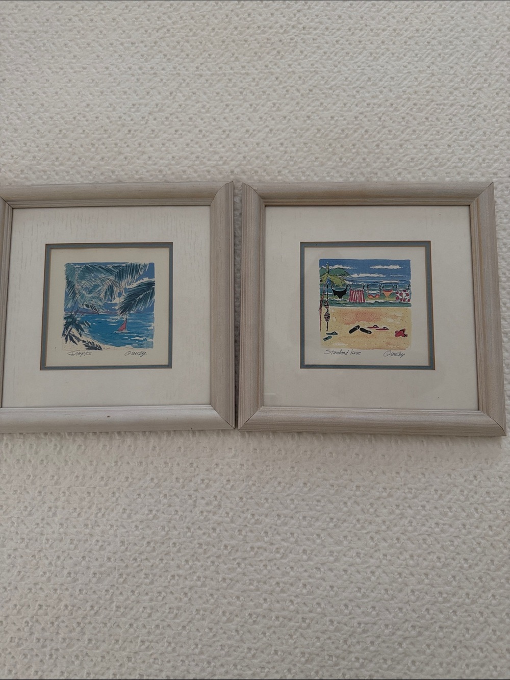 Set of 2 Framed Beach Scene Wall Art - Blue & Cream Coastal Prints